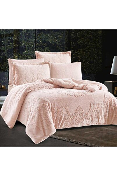 Alhabib bedding Yata Winter Double Faux Fur Rose Bedspread Set, 6 Pieces