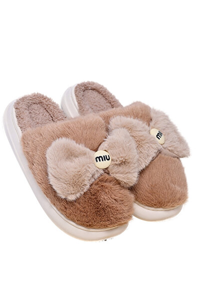 OEM Women's Slippers with Soft Fur and Elegant Bow - Warm, Comfortable and Non-Slip, Brown, 40-41