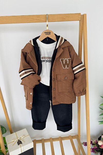 Minigimin Cicileri My Little One's Cicileri W 4-Piece Set for Boys with Embroidery Detail K Hooded - Brown