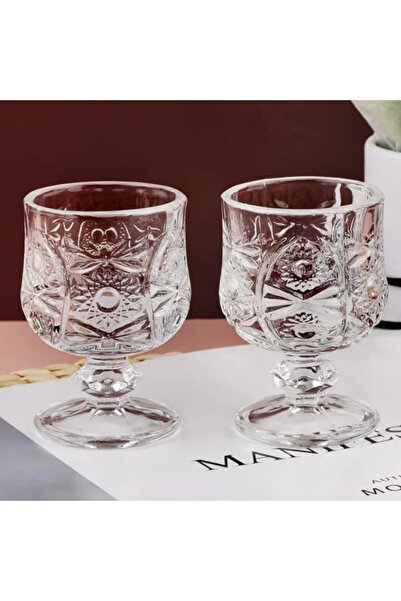 ABYZ Set of 6 Glasses with Decorative Stem Elegant Vintage Embossed Model 150ml for Liquor and Aperitifs