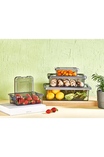 Okyanus Home Fresh Click Anthracite Storage Container Set of 4 Transparent 0.80, 1.50, 3 and 6 Lt