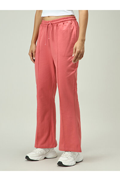 Outzidr By Styli Pink Solid Pintuck Flared Joggers