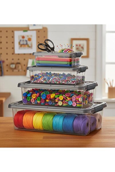 Okyanus Home Fresh Click Anthracite Storage Container Set of 4 Transparent 0.80, 1.50, 3 and 6 Lt