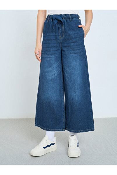 Styli Mid Rise Elasticated Waistband Wide Leg Jeans