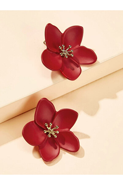 Take Two By Styli Red Flower Stud Earrings