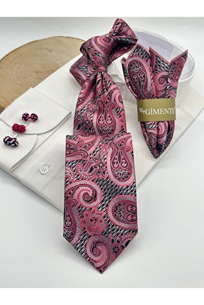 Gutiero ربطة عنق كلاسيكية مع منديل منقوش بالشال الوردي
