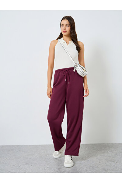 Styli Burgundy Wide Leg Knit Joggers