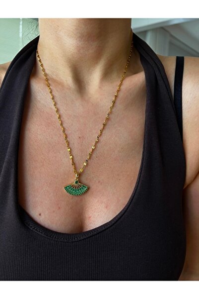 Hoop jewelery قلادة مروحية باللون الأخضر مع سلسلة فولاذية