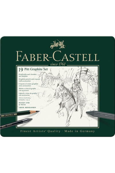 Faber Castell أقلام Pitt Graphite -طقم علبة حديد وسط (19 قطعة)