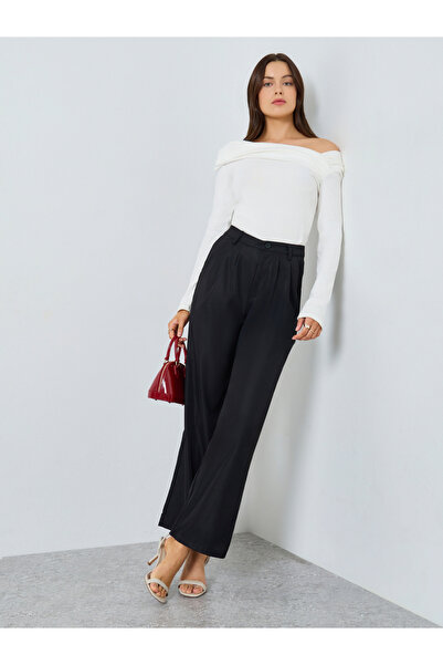 Styli Black Wide Leg Pants with Pockets