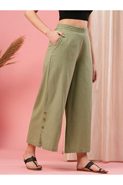 Globus By Styli Mid Rise Semi Elastic Waist Opaque Wide Leg Palazzos