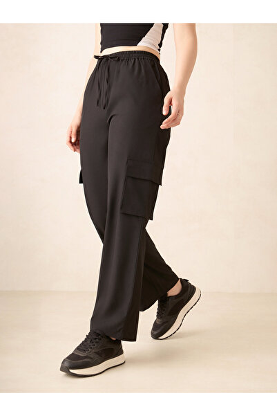 Outzidr By Styli Black Wide Leg Parachute Pants