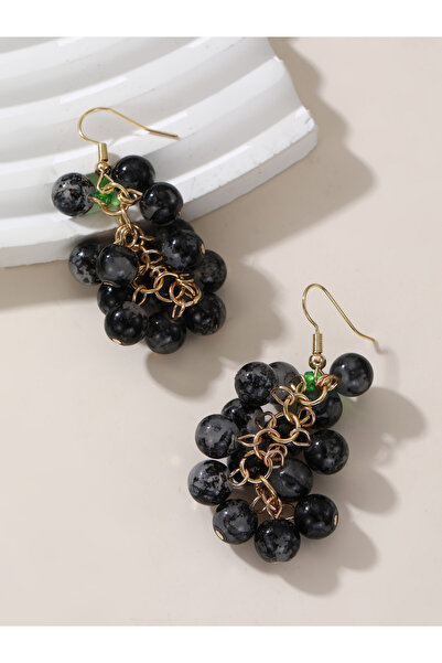 Take Two By Styli Black Grape-Shaped Drop Earrings