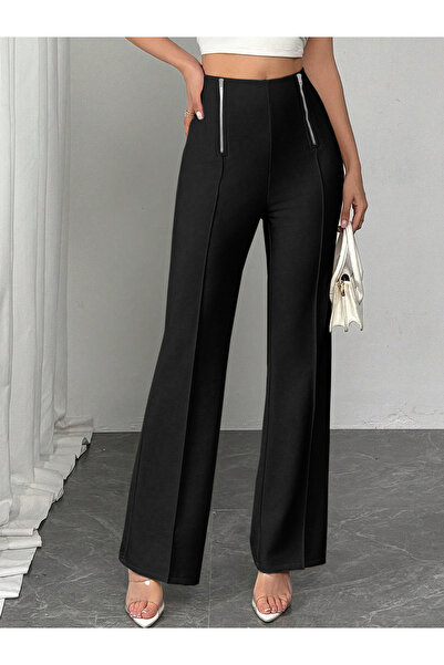 Take Two By Styli Black High Rise Flared Trousers