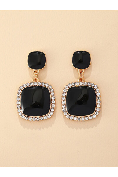 Take Two By Styli Black Rhinestone Square Drop Earrings