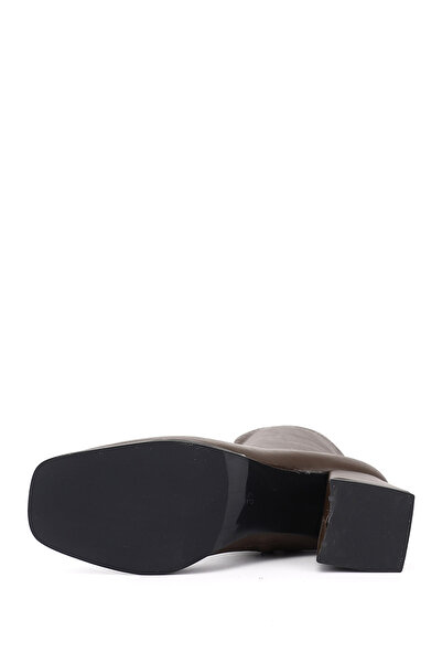 GÖNDERİ(R) Women's Light Brown Leather-Look Thick Heeled Stretch Boots