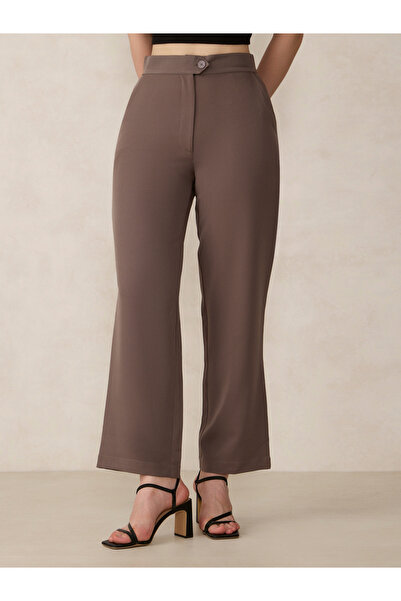 Outzidr By Styli Brown Extended Waistband Straight Fit Trousers