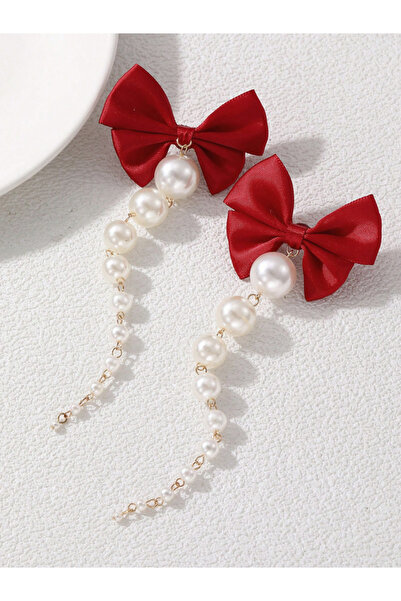 Take Two By Styli Bow Faux Pearl Tassel Earrings