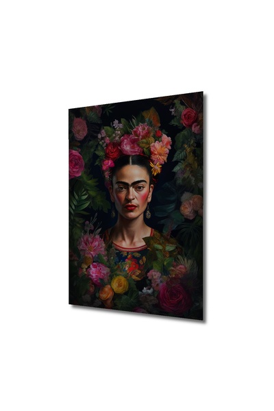 seZZeon Dekoratif Ahşap Kare Frida Kahlo Çiçekler İçinde Tablosu Ev/Ofis/İşyeri/Salon/Mutfak/Banyo Tablo