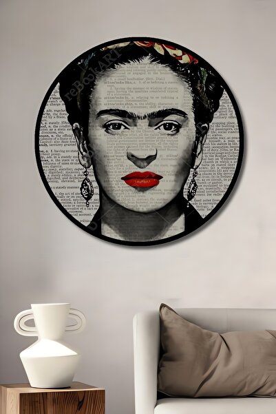 seZZeon Çerçeve Görünümlü Dekoratif Ahşap Yuvarlak Frida Kahlo Tablosu Ev/Ofi...