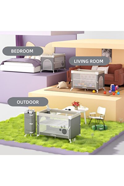 Hibobi Premium Store-Style Foldable Baby Crib with Diaper Table, Suitable for Outdoor Use