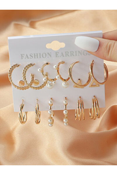 Take Two By Styli مجموعة من 6 أقراط دائرية من اللؤلؤ الصناعي