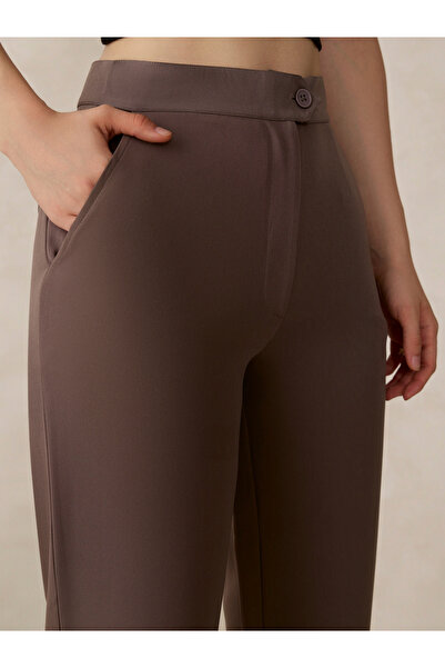 Outzidr By Styli Brown Extended Waistband Straight Fit Trousers