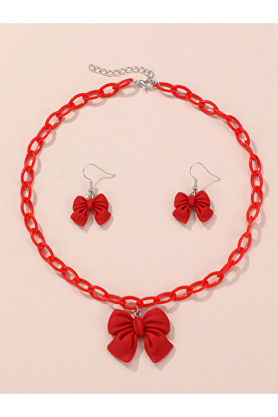 Take Two By Styli 2pcs Girl's Bow Pendant Chain Necklace with earrings set