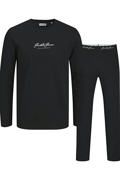 Jack & Jones Men's Black Pajama Set Model Code: (12286555) Jacclyde Ls Tee and Pants Giftbox