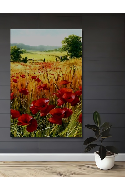 seZZeon Dekoratif Ahşap Kare Gelincik Tarlası Tablosu Ev/Ofis/İşyeri/Salon/Mutfak/Banyo Tablo
