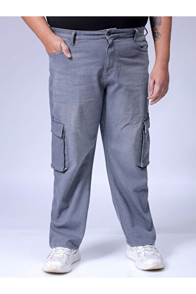 HardSoda By Styli Plus Size Men Light Wash Grey Cargo Jeans