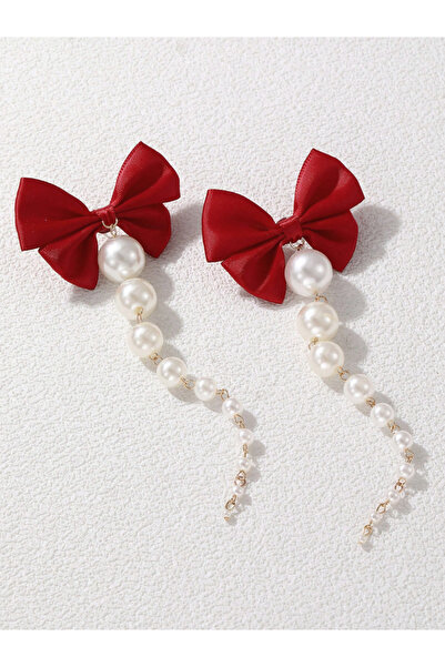 Take Two By Styli Bow Faux Pearl Tassel Earrings
