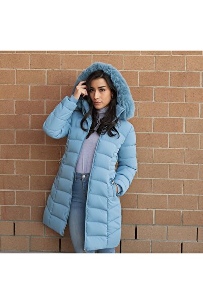 SETTY KOOP Women’s Long Slim-Fit Puffer Coat with Plush Faux Fur Hood, Winter Jacket with Zip Pockets