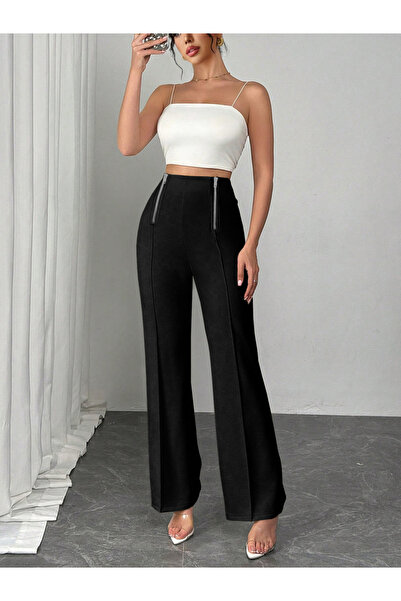 Take Two By Styli Black High Rise Flared Trousers