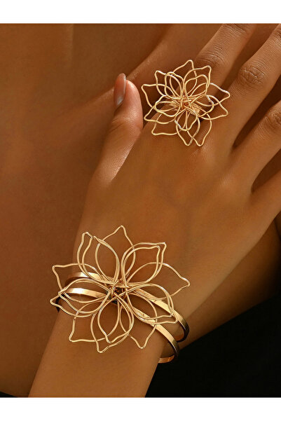 Take Two By Styli Floral Cuff Bracelet and Ring Jewelry Set