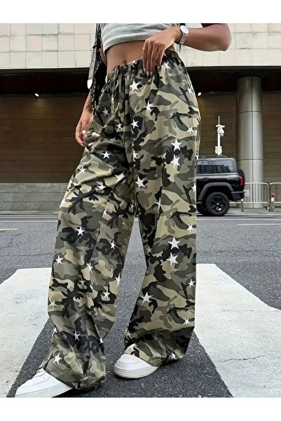Touz Moda Star Detail Camouflage Baggy Sweatpants