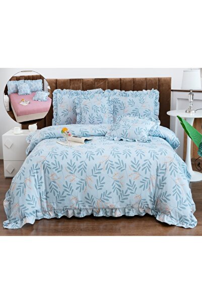 CHIRASO Ruffled Bedding Set, ELASTIC Sheet 180x200cm, Duvet Cover 200x230, 4 Pillowcases 52x75