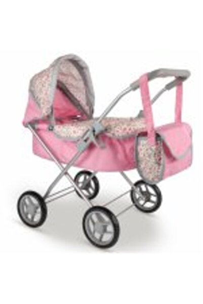 MalPlay Doll Stroller Set, Foldable with Carrycot, Foam Wheels, 35.5 x 59 x 58 cm, Pink Flowers