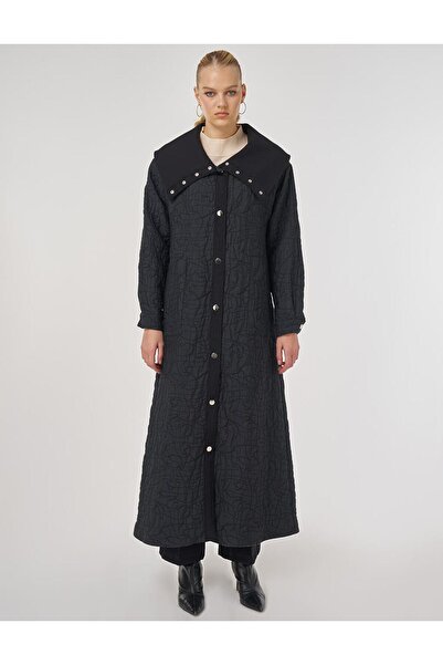 Kayra Wide Collar Overcoat Black