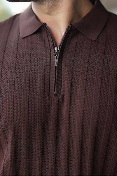 Madmext Ανδρικό πλεκτό μπλουζάκι με μισό φερμουάρ και λαιμόκοψη E7458