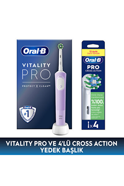 Oral-B Şarjlı/Elektrikli Diş Fırçası Vitality Pro Lila Yedek Başlığı Cross Ac...