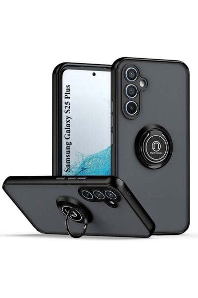 Generic Samsung Galaxy S25 Plus Rotational Metal Ring Kickstand Hard Matte Case