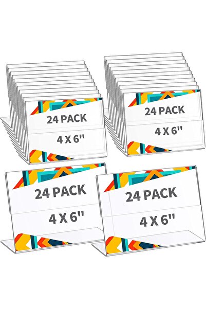 Slasa Acrylic Sign Holder (4x6 Inch) 24-Pack Clear Standing Photo & Brochure ...