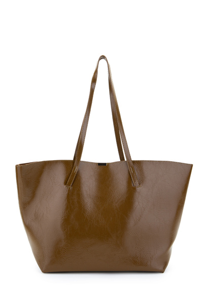 minebag Faux Leather Stand Handle Bag Mink with Metal Accessories