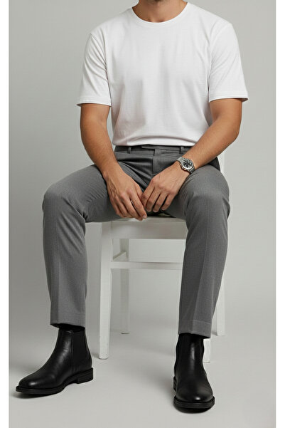 Bürke Men's Dark Gray Color Quality Fabric Trousers with Ties