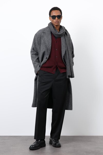 Antioch Gray Relax Fit Herringbone Patterned Men's Coat