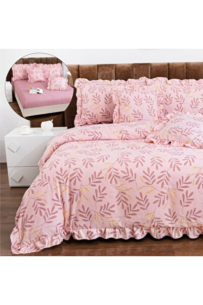 CHIRASO Ruffled Bedding Set, ELASTIC Sheet 180x200cm, Duvet Cover 200x230, 4 Pillowcases 52x75