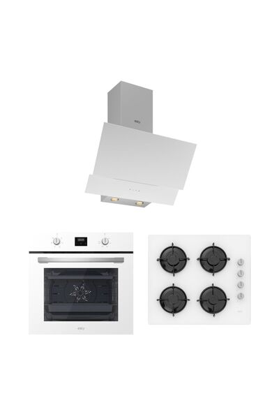 Esty Beyaz Cam Ankastre Set - AEF6603W02 Fırın, ACO5700E6W01 Ocak, 3480W6 60 cm Davlumbaz