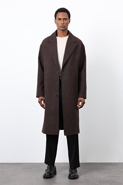Antioch Brown Relax Fit Herringbone Patterned Men's Coat