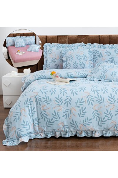 CHIRASO Ruffled Bedding Set, ELASTIC Sheet 180x200cm, Duvet Cover 200x230, 4 Pillowcases 52x75